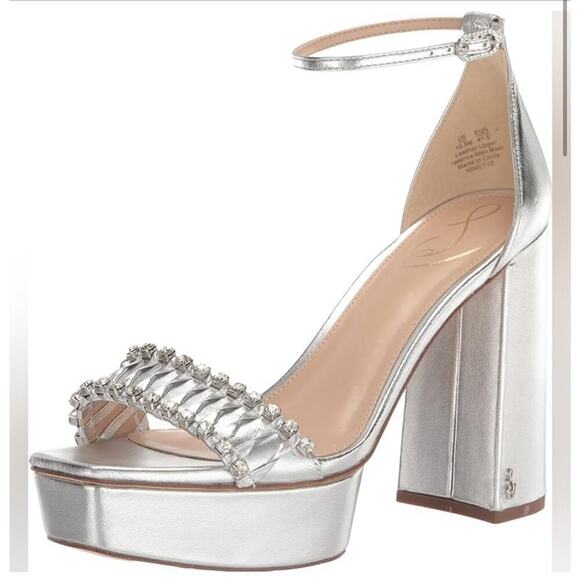 Sam Edelman High Ankle Heel Platform Silver & Crystals Sandals Size 11M NWOB - Picture 2 of 12
